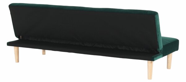 KONDELA Pohovka rozkládací, smaragdová Velvet látka / dub, ALIDA