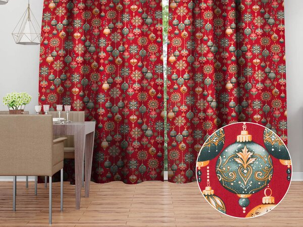 Biante Bavlněný závěs Sandra SA-528 Vánoční baňky na červeném 150x140 cm