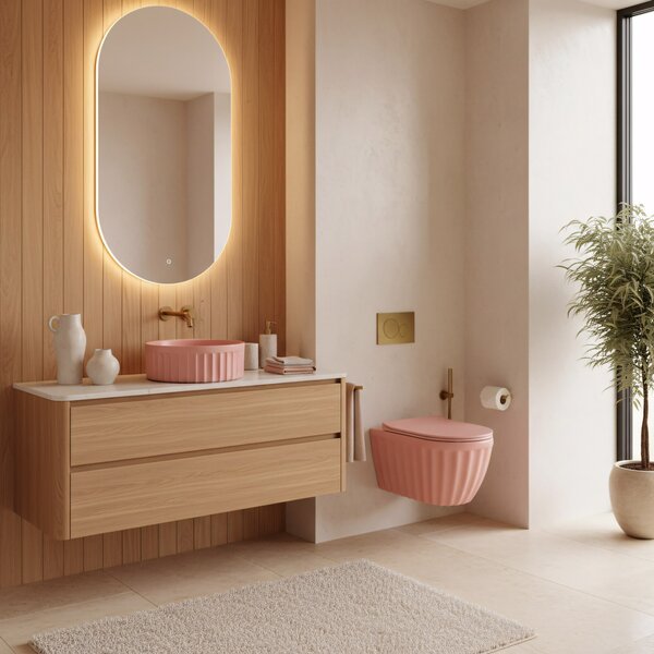Sada: Závěsná WC mísa + Umyvadlo na desku Rea Duo Sweet Pink Matt