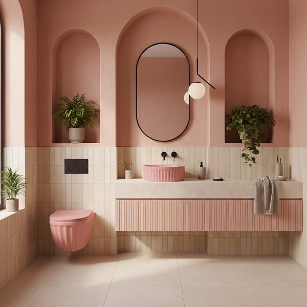 Sada: Závěsná WC mísa + Umyvadlo na desku Rea Duo Sweet Pink Matt
