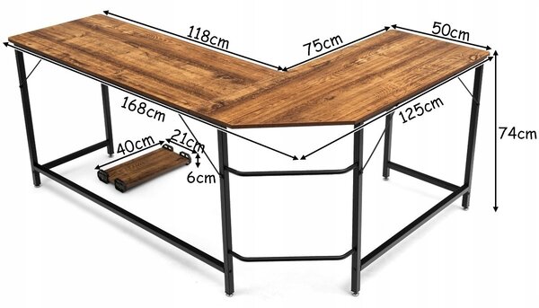 Rohový psací stůl Costway 168 x 125 x 74 cm černý