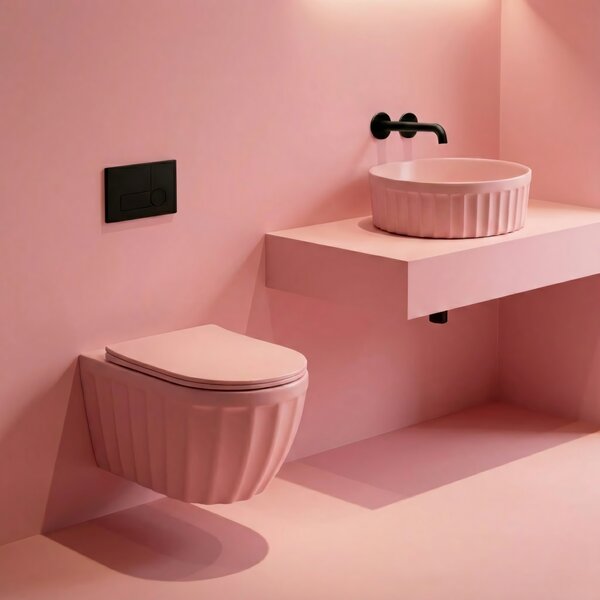 Sada: Závěsná WC mísa + Umyvadlo na desku Rea Duo Sweet Pink Matt