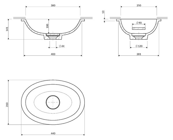 Omnires Shell M+ umyvadlo 38x25 cm oválné pod pult bílá lesk SHELL380UPBP