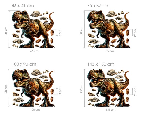 Tyranosaurus Rex textilní přelepitelná samolepka na zeď arch 45 x 41 cm