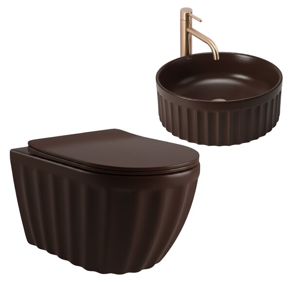 Sada: Závěsná WC mísa + Umyvadlo na desku Rea Duo Espresso Matt