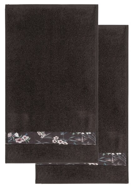 Livarno home Froté ručník pro hosty, 50 x 100 cm, 500 g/m2, 2 kusy (květiny/šedá) (100380130002)