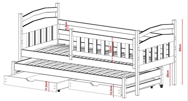 Legno Dětská rozkládací postel Alexis bílá Rozměr (cm): 80x160