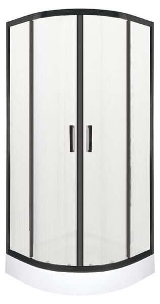 Novoterm Čtvrtkruhový sprchový kout NV-Soho 90x90 černá/ornamentní sklo + vanička XN