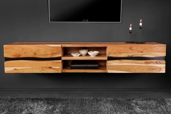 Závěsný televizní stolek AMAZONAS 160 CM masiv akácie Nábytek | Obývací pokoj | Televizní stolky