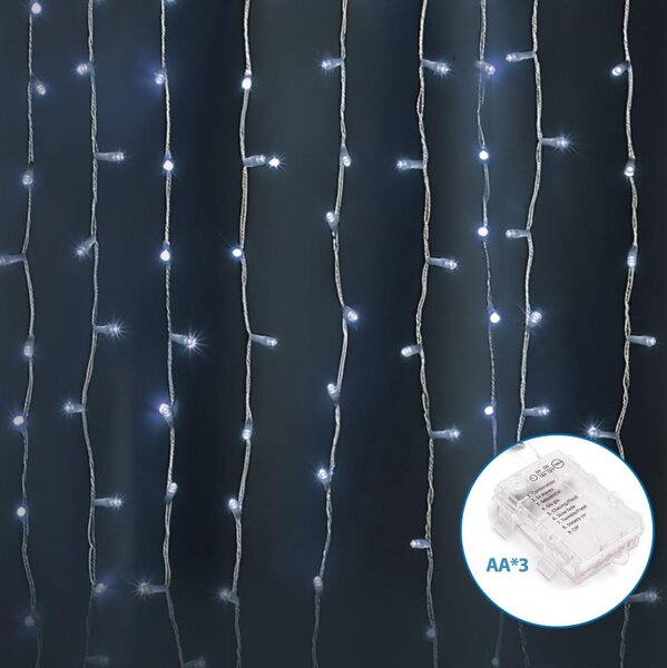Aigostar-LED Venkovní vánoční řetěz 300xLED/8 funkcí 3xAA 6x2m IP44 studená bílá