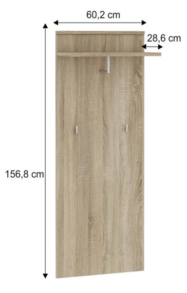 KONDELA Panel s věšákem, dub sonoma, MARIO NEW TYP D-6