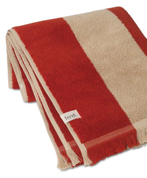Bavlněná osuška Alee Light Camel/Red 70 × 140 cm
