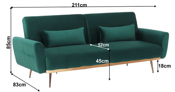 KONDELA Rozkládací pohovka, smaragdová Velvet látka, FASTA