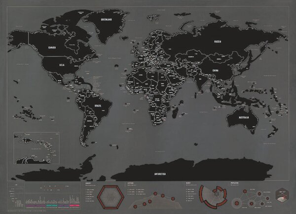 Stieracia mapa sveta Black XL