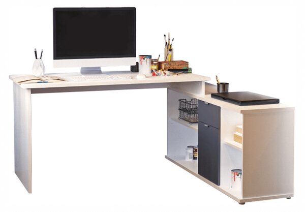 Kancelářský rohový stůl bílý s funkční skříňkou TK186