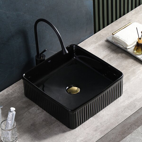 BPS-koupelny Keramické umyvadlo na desku HYD-AA-BL-375 37,5x37,5 cm, černé