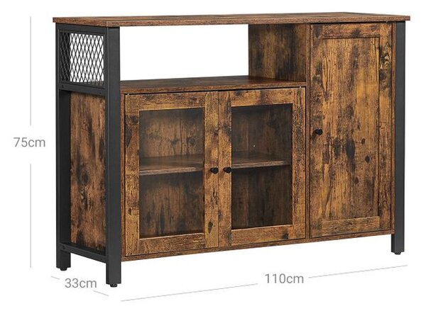 VASAGLE Příborník prosklený 110x35x75cm černý hnědý