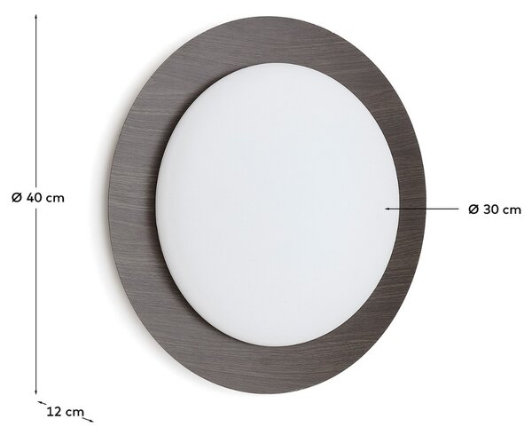 Kave Home Tmavé nástěnné světlo Novae 40 cm s dřevěným efektem