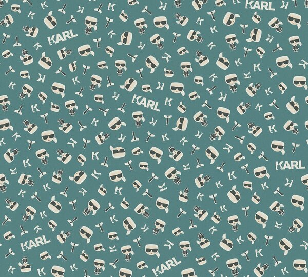 A.S. Création | Vliesová tapeta na zeď Karl Lagerfeld 37843-6 | 0,53 x 10,05 m | zelená, modrá, bílá, černá