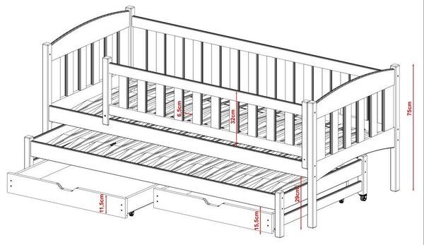 Legno Dětská rozkládací postel Amélie bílá Rozměr (cm): 80x160