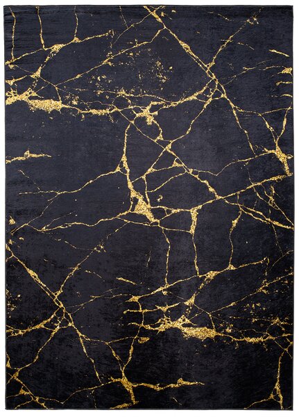 Makro Abra Kusový koberec pratelný TOSCANA 2113 Mramor Abstraktní pogumovaný černý zlatý Rozměr: 80x150 cm