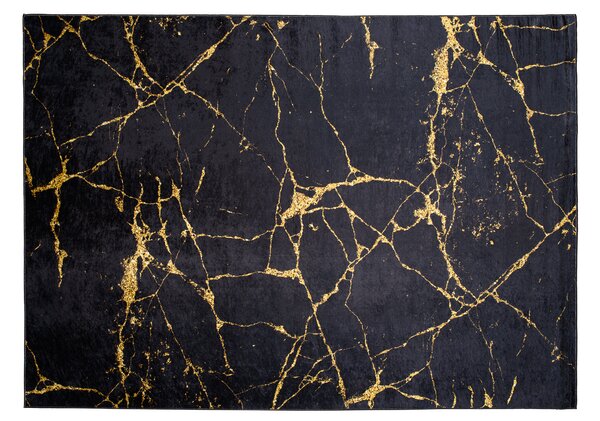 Makro Abra Kusový koberec pratelný TOSCANA 2113 Mramor Abstraktní pogumovaný černý zlatý Rozměr: 80x150 cm