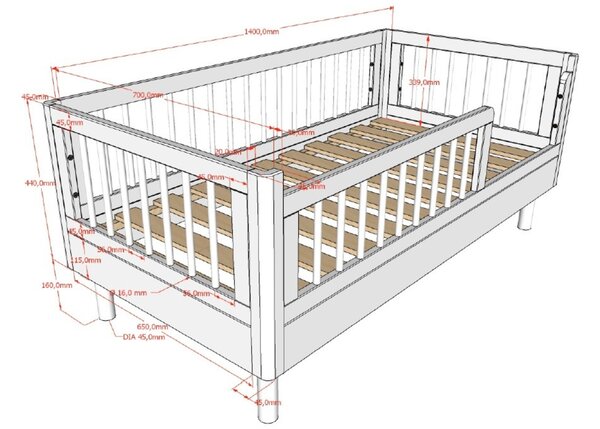 Vipack Dubová dětská postýlka Forrest 70 x 140 cm