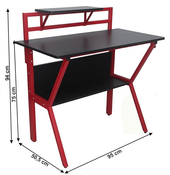 TEMPO PC stůl / herní stůl, červená / čierna, TABER