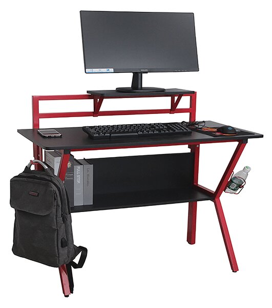 TEMPO PC stůl / herní stůl, červená / čierna, TABER