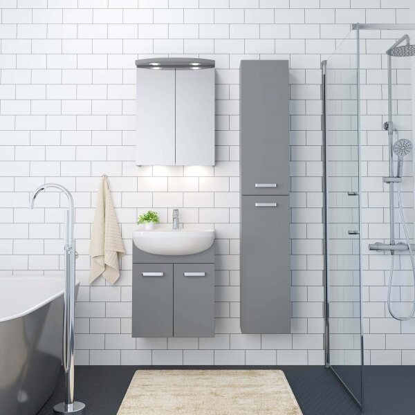Koupelnová skříňka s umyvadlem Vang + LED zrcadlová skříňka 230V IP44 šedá