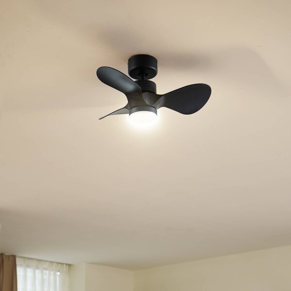 Lindby Stropní ventilátor LED Enon, černý, stejnosměrný motor, tichý, stmívatelný, Černá, Obývací pokoj / jídelna, kov, Moderní