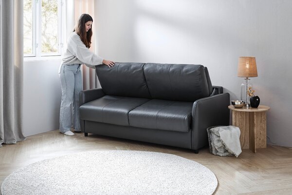 ROZKLÁDACÍ POHOVKA S MATRACÍ, textil, kůže, tmavě šedá Xora - Rozkládací sedačky