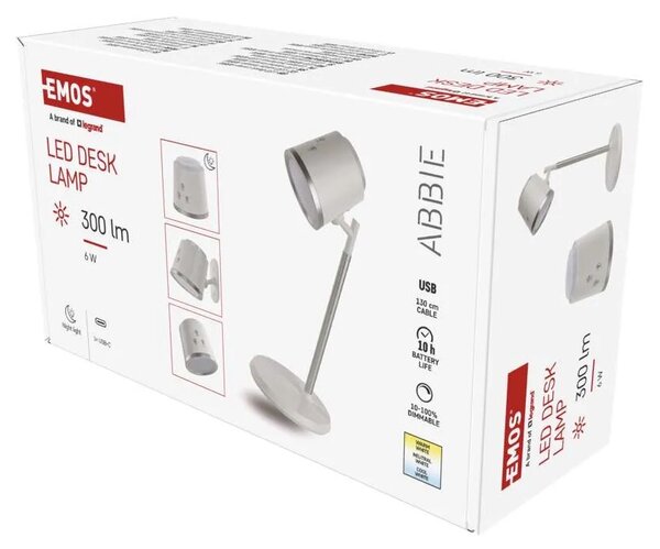 EMOS LED stolní lampa ABBIE, nabíjecí, bílá 1538200300