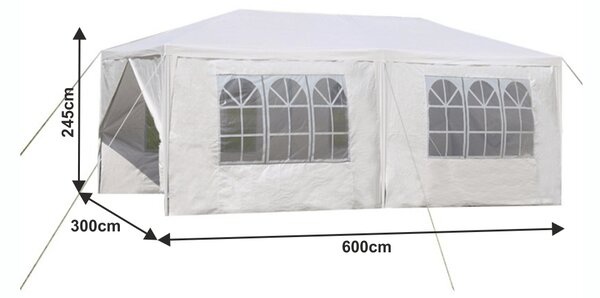 KONDELA Zahradní párty stan, bílá, 3x6 m, TEKNO TYP 2