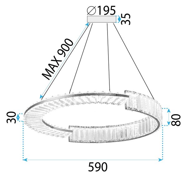 Toolight Toolight, LED křišťálové osvětlení 60cm, APP1528-CP60, zlatá, OSW-06400