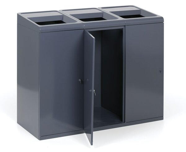 Odpadkový koš na tříděný odpad, 3x108 l, šedý