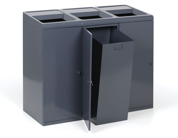 Odpadkový koš na tříděný odpad, 3x108 l, šedý