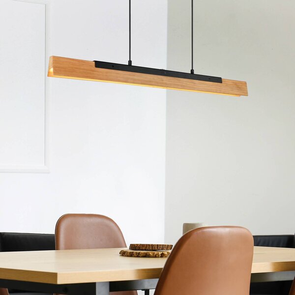 Trio Lighting Závěsné LED světlo Kerala se senzorovým stmívačem, stmívatelný, Světlé dřevo, Obývací pokoj / jídelna, Dřevo, Moderní