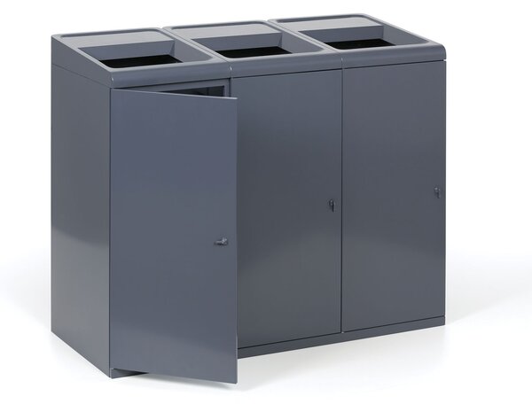 Odpadkový koš na tříděný odpad, 3x108 l, šedý