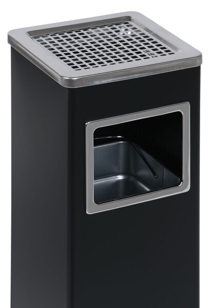 Odpadkový koš s popelníkem a vnitřní nádobou, 11,5 l, černý / nerez