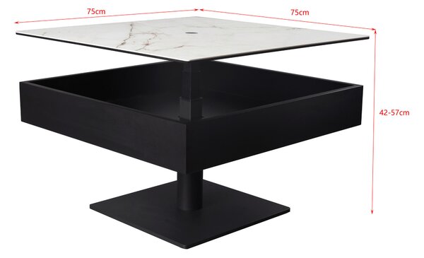 KONFERENČNÍ STOLEK, černá, bílá, kov, sklo, keramika, kompozitní dřevo, 75/75/42-57 cm Dieter Knoll - Konferenční stolky