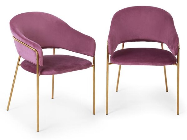 Besoa Salma, pár jídelních židlí, zlatý pochromovaný kovový rám, fialová