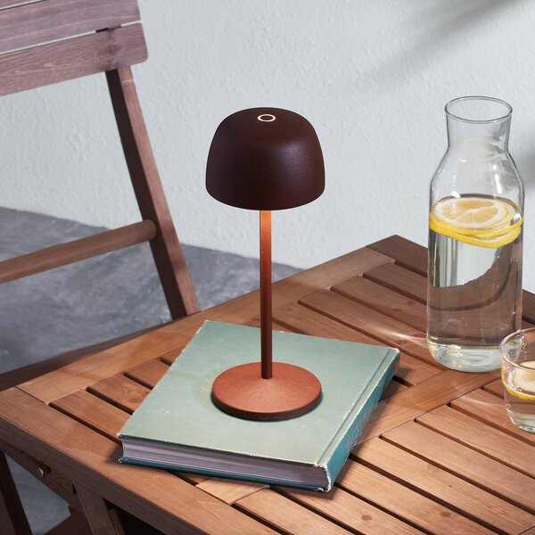 Lindby LED stolní lampa Arietty, hnědá, stmívatelná, IP65, stmívatelný, Hnědá / rez, Obývací pokoj / jídelna, Hliník, Moderní