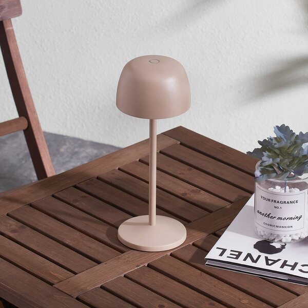 Lindby LED stolní lampa Arietty, béžová, stmívatelná, IP65, stmívatelný, Krémová / jantar, Obývací pokoj / jídelna, Hliník, Moderní