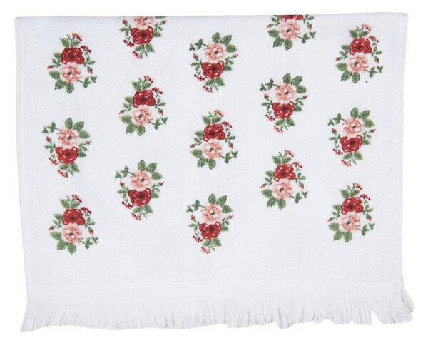 Bílý kuchyňský froté ručník s růžemi – 40x66 cm