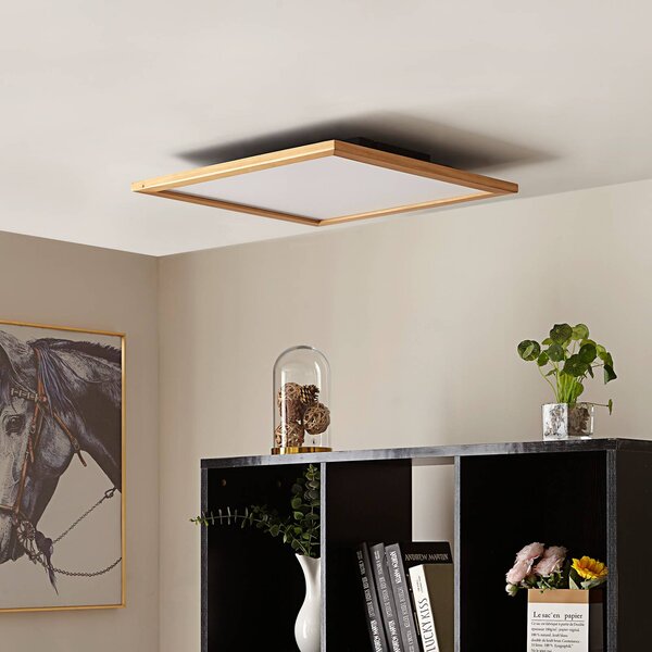 Lucande Stropní svítidlo LED Joren, 52 cm, dřevo, dálkové ovládání, stmívatelný, Světlé dřevo, Obývací pokoj / jídelna, Dřevo, Venkovský / rustikální