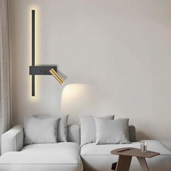 Toolight Výškově nastavitelná nástěnná lampička APP1439-W RIGHT BLACK GOLD