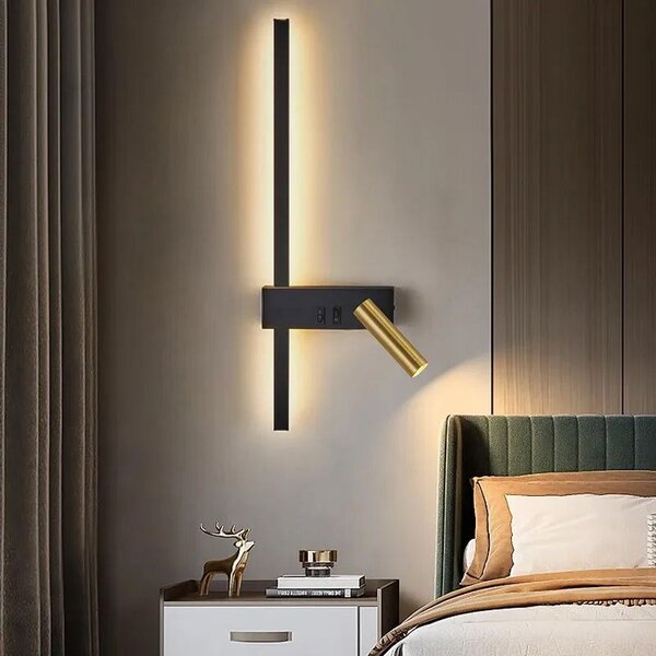Toolight Výškově nastavitelná nástěnná lampička APP1439-W RIGHT BLACK GOLD
