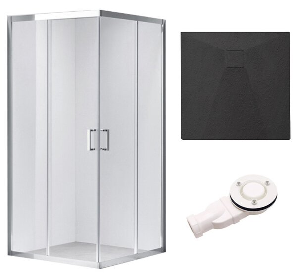 BPS-koupelny Čtvercový sprchový kout HYD-SK102B 90x90 chrom/transparent + vanička HYD-SSV-RIKO černá