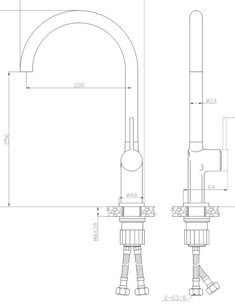 Invena Kalitea, dřezová baterie h-373, černá matná, INV-BZ-72-004-V